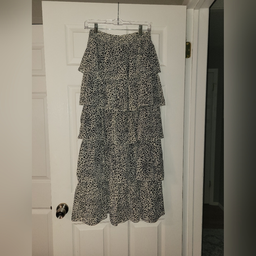 Leopard Print Chiffon Tiered Skirt